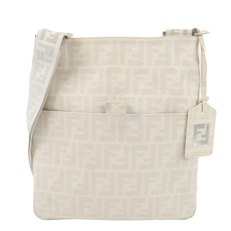 Ladies Fendi shoulder bags with a detachable scarf strap for a stylish and versatile optionFENDI Zucca Print PVC Shoulder Bag Crossbody Bag White 7VA207