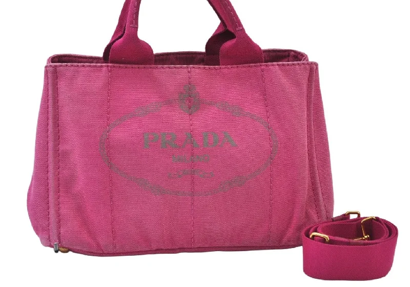 Prada Cahier bags with a monogram - embossed leather surfaceAuthentic PRADA M Vintage Canvas 2Way Shoulder Hand Tote Bag Pink 3565I