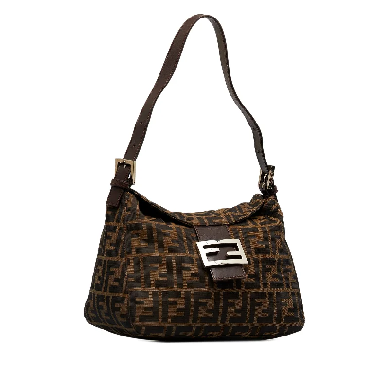 Fendi tote bags with a hand - painted FF pattern for an artisanal and one - of - a - kind touchFENDI Zucca Double Flap Shoulder Bag