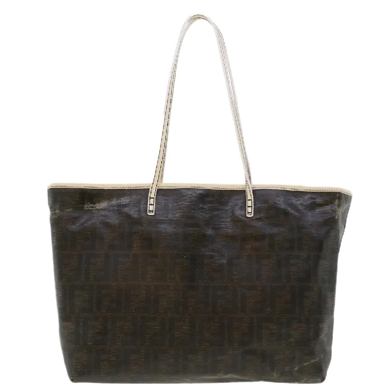 Fendi Sunshine Shopper bags with a contrast - stitched handle for a unique and stylish lookFENDI Zucca Canvas Tote Bag Coated Canvas Dark Brown Auth 48017