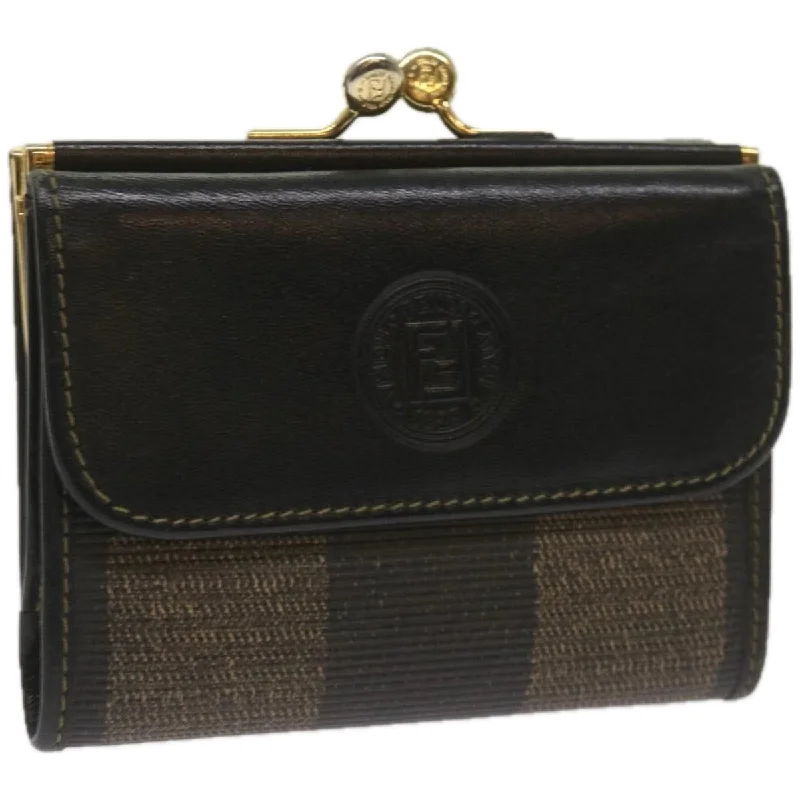 Fendi crossbody bags with a reflective strap for safety during low - light conditionsFENDI Pecan Canvas Wallet Black Brown  am5840