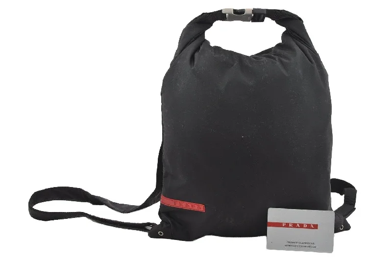 Ladies Prada shoulder bags with a wide - width strap for enhanced comfortAuthentic PRADA Sports PIUMA LATEX Nylon Leather Backpack B9094 Black 5364I