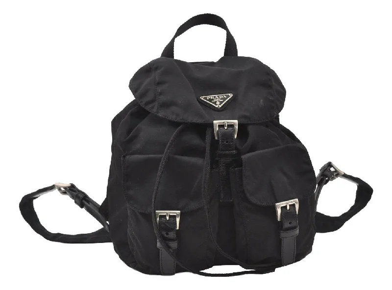 Prada Cahier bags featuring the signature triangular logo plaqueAuthentic PRADA Vintage Nylon Tessuto Leather Backpack Black 5389I