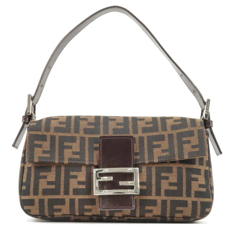 Fendi tote bags with a spacious interior and multiple pockets for daily essentialsFENDI Zucca Mamma Baguette Canvas Leather Shoulder Bag Brown 26424