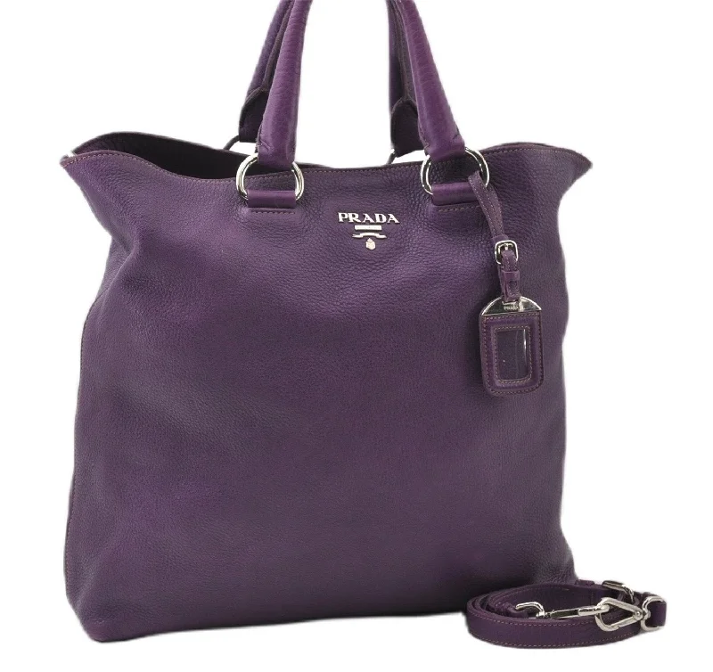 Prada Cahier bags with a leather - wrapped handle for a luxurious feelAuthentic PRADA Vintage Leather Nappa 2Way Shoulder Hand Tote Bag Purple 9892F