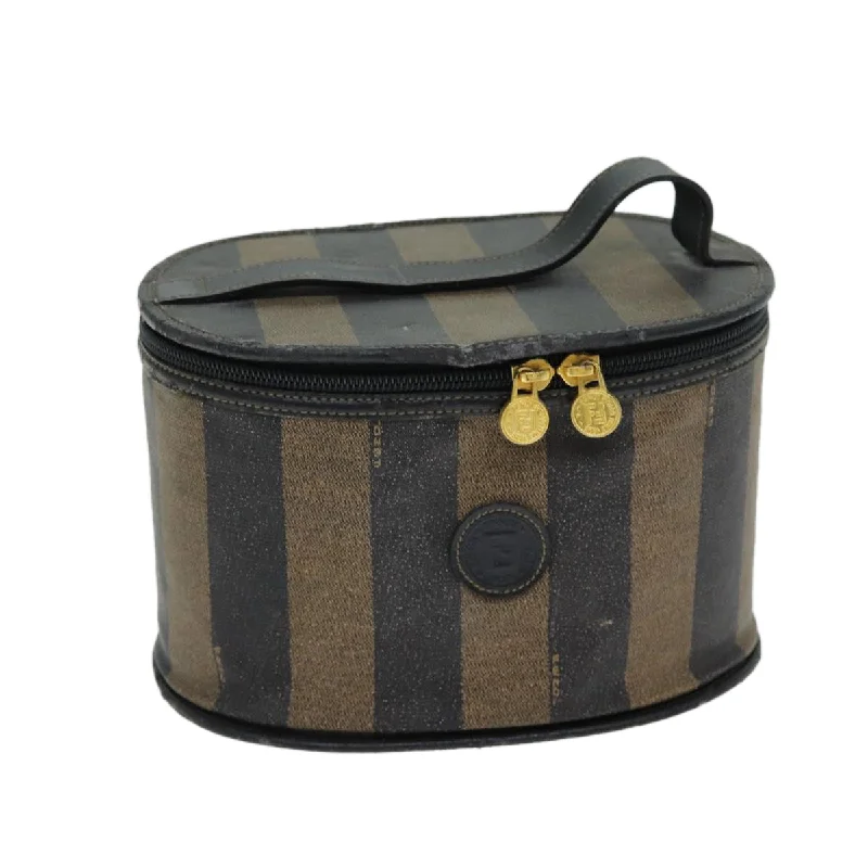 Fendi handbags with a perforated leather detail for a breathable and unique designFENDI Pecan Canvas Vanity Cosmetic Pouch Black Brown  bs14130