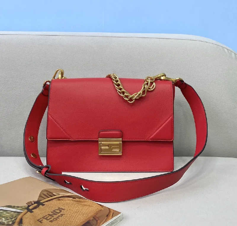 Ladies Fendi shoulder bags with a hidden magnetic pocket for discreet storageFendi Kan U Small Red Bag For Woman 25cm/9.5in