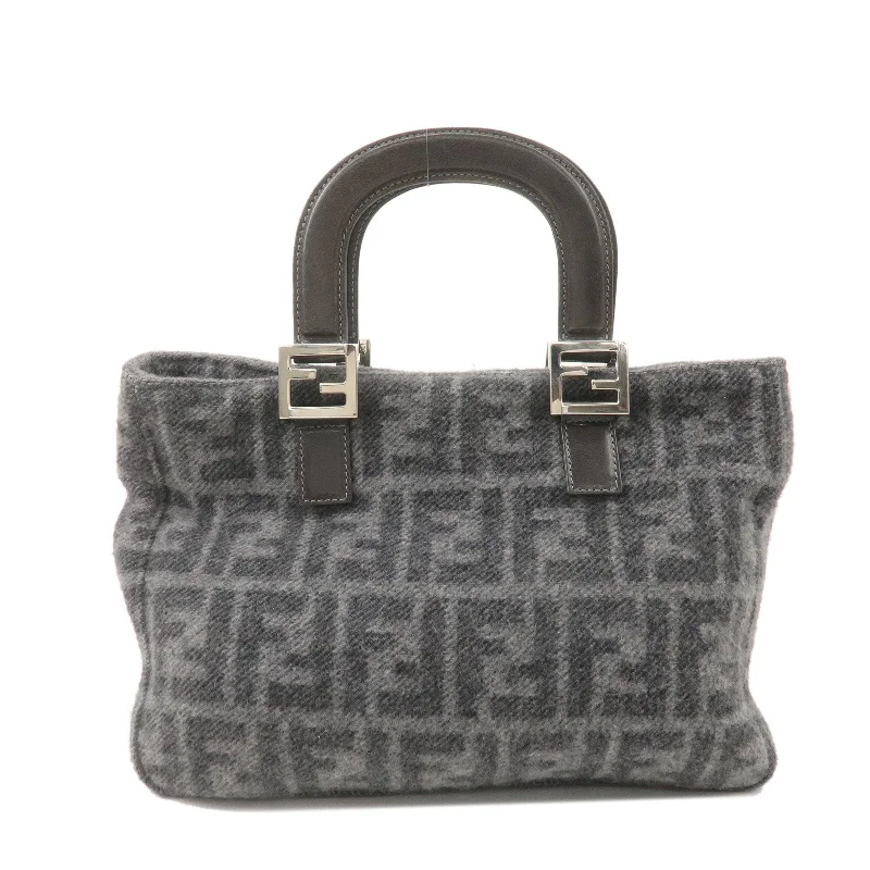 Fendi bags with a detachable mobile phone holder for on - the - go connectivityFENDI Zucca Print Wool Leather Knit Hand Bag Tote Bag 26329 Gray