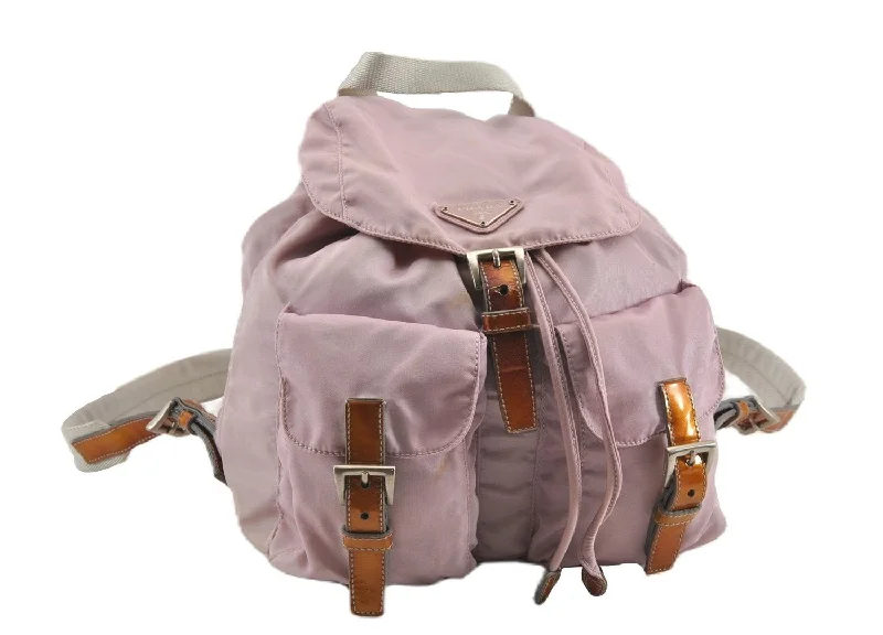 Ladies Prada shoulder bags with a tassel - adorned zipper for added charmAuthentic PRADA Vintage Nylon Tessuto Leather Backpack Pink K4719