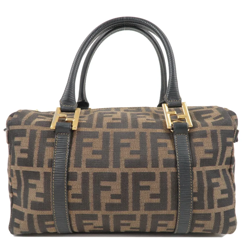 Fendi By The Way bags with a laser - cut leather detail for a modern and intricate lookFendi Zucca Logo Print Canvas Leather Hand Bag Brown Black