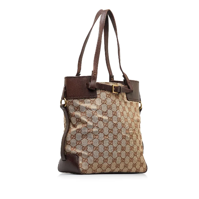 Women Gucci bags with a front - zip pocket for small itemsGucci GG Canvas Tote Bag (SHG-fBmDQn)