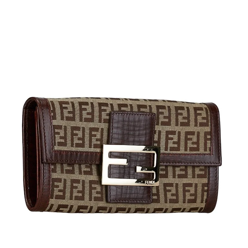 Medium - sized Fendi shoulder bags in rich, deep colors like burgundy for a sophisticated appearanceFendi Zucca Long Wallet 8M0021 Brown Canvas  Fendi