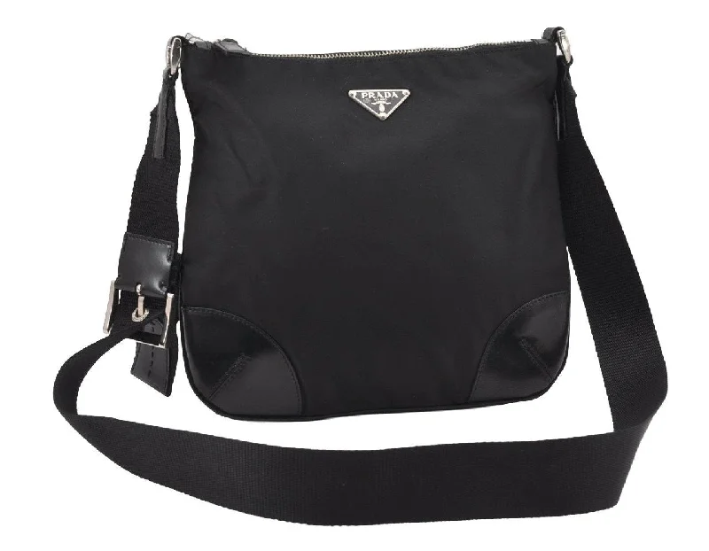 Prada Galleria bags with a structured silhouette for a professional lookAuthentic PRADA Nylon Tessuto Leather Shoulder Cross Body Bag Purse Black 6660I