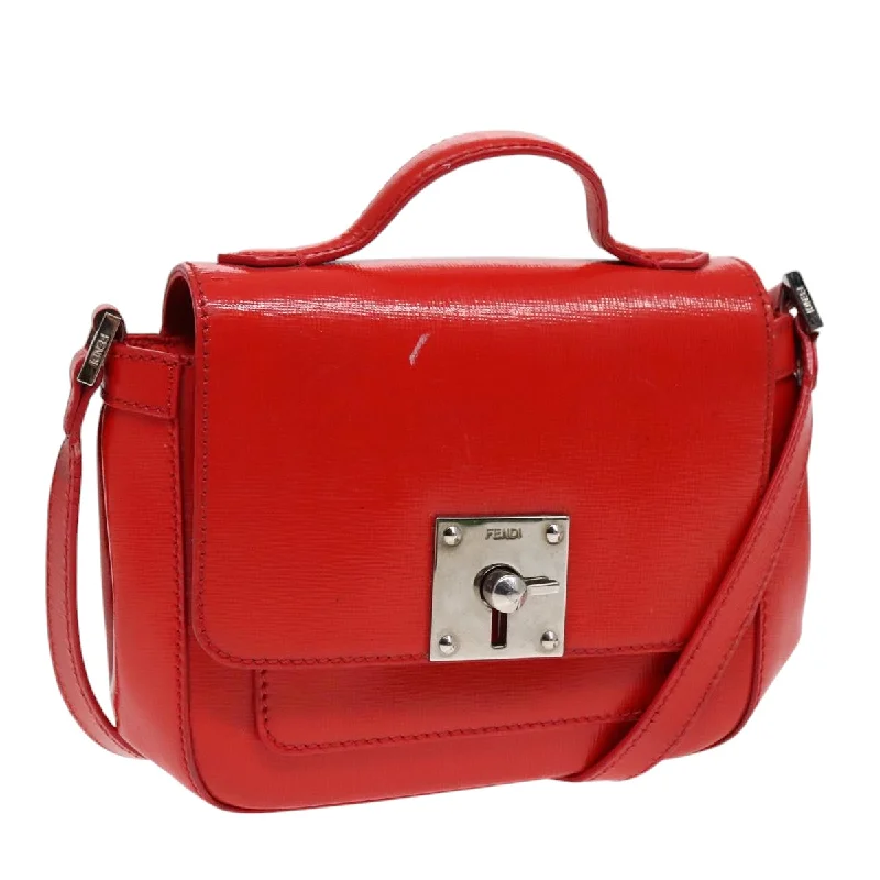 Fendi bags with a detachable makeup pouch inside for beauty - conscious usersFENDI Shoulder Bag Leather 2way Red Silver  91228