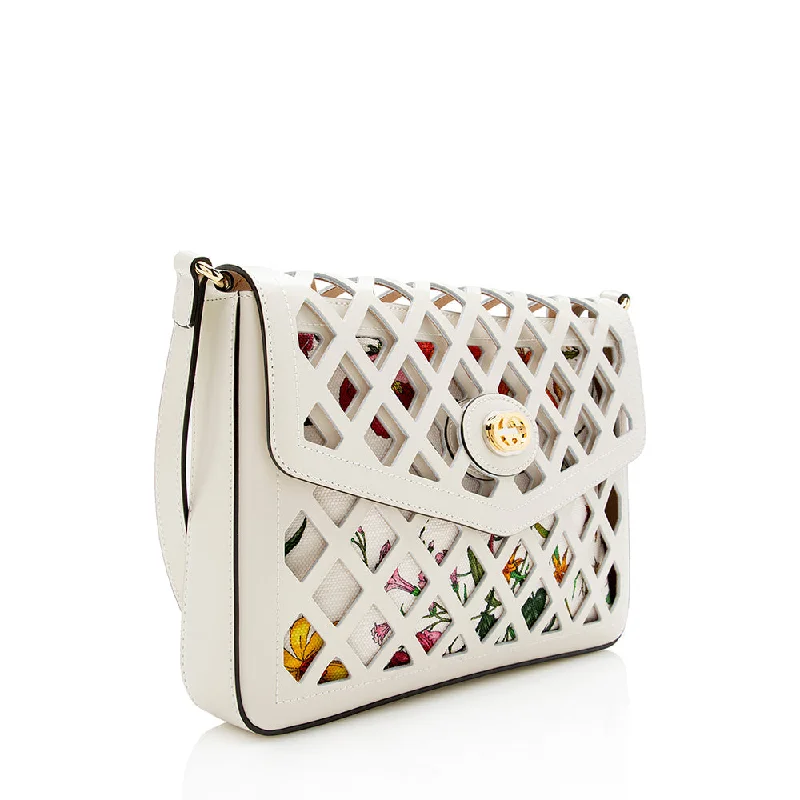 Women Gucci Sylvie bags featuring the signature web stripeGucci Cutout Leather Floral Shoulder Bag (16545)