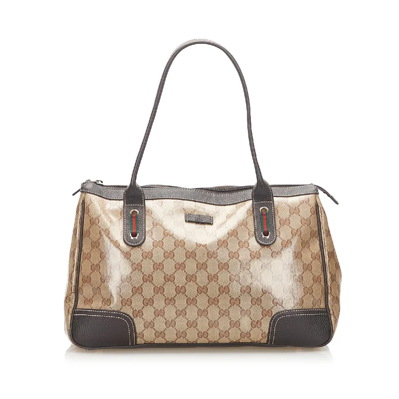 Gucci tote bags for women with a printed Gucci logoGucci GG Crystal Web Princy Tote Bag (SHG-18548)