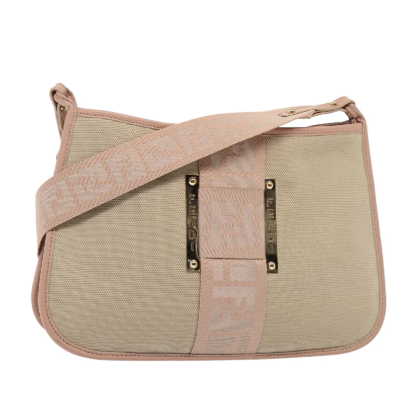 Fendi bags with a front - flap pocket and a turnlock for a classic and elegant aestheticFENDI Shoulder Bag Canvas Beige  hk1442