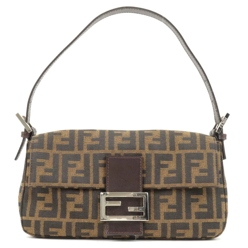 Fendi By The Way bags with a large capacity and a drawstring closureFENDI Zucca Mamma Baguette Canvas Leather Bag Brown 26424