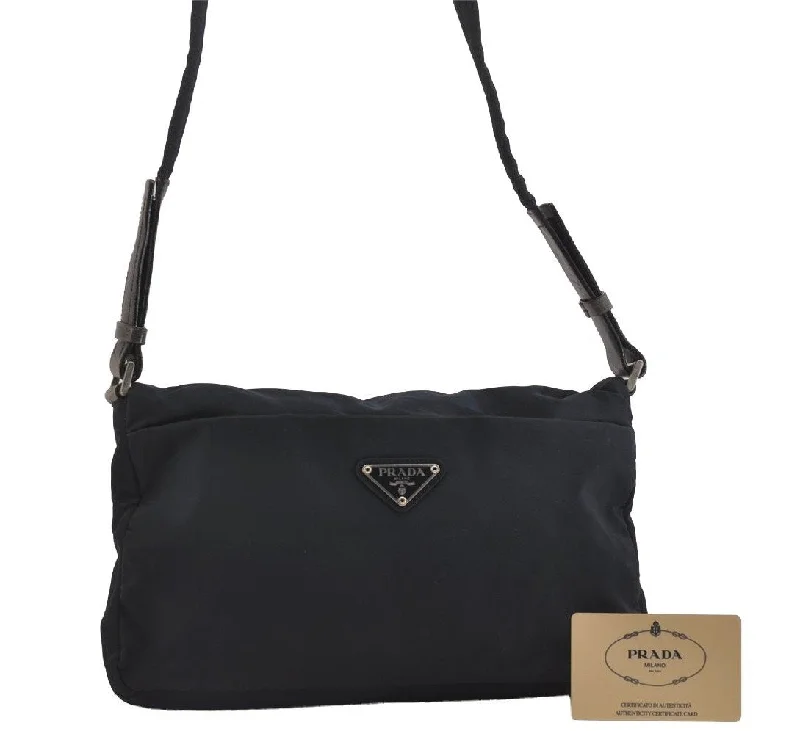 Ladies Prada Galleria bags with a detachable shoulder strapAuthentic PRADA TESSUTO TEC Nylon Leather Shoulder Bag B9716 Navy Blue 2277I