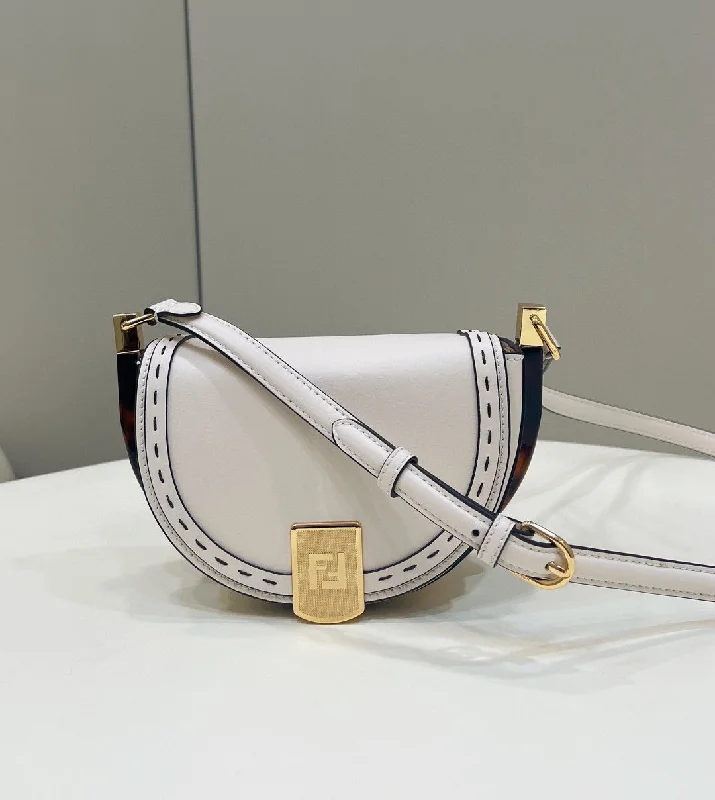 Fendi crossbody bags with a printed floral pattern for a feminine and romantic touchFendi Moonlight Saddle White Bag For Woman 19cm/7.5in