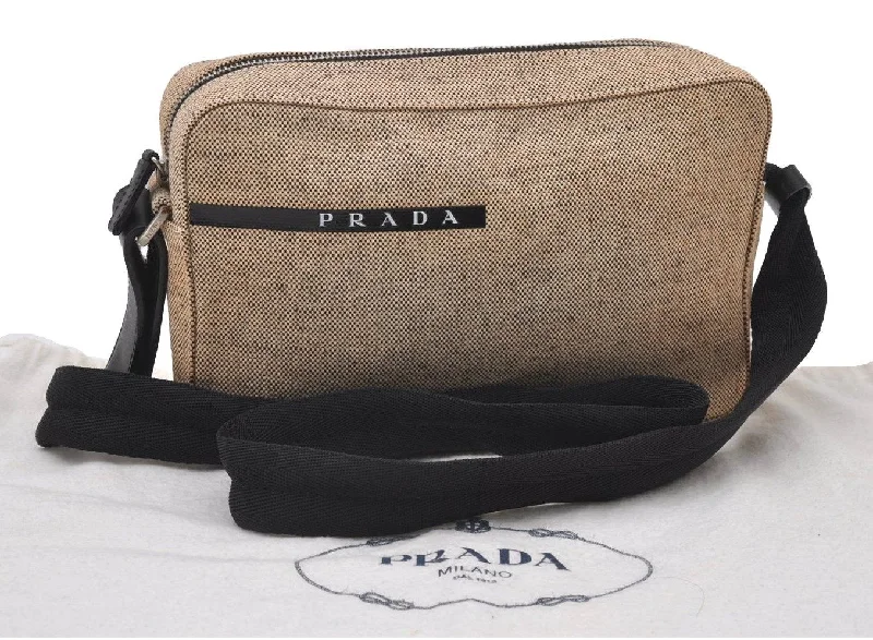 Prada tote bags with a double - handle and shoulder - strap option for easy useAuthentic PRADA Sports Canvas Leather Shoulder Cross Body Bag Purse Beige 3275I