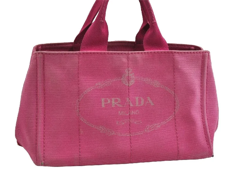 Ladies Prada Re - Edizione 2005 bags in a pastel color for a soft lookAuthentic PRADA Canapa M Vintage Canvas Tote Hand Bag Pink 4042I