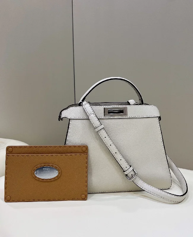 Fendi crossbody bags with a printed floral pattern for a feminine and romantic touchFendi Peekaboo ISeeU Medium White