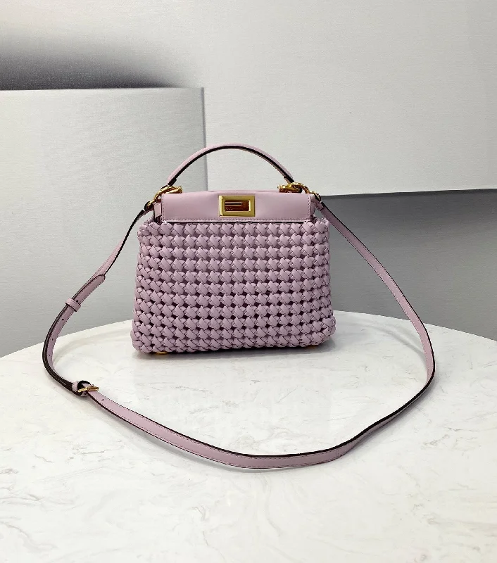 Fendi backpacks with a retractable handle for easy transportationFendi Peekaboo Mini Purple Braided Bag For Woman