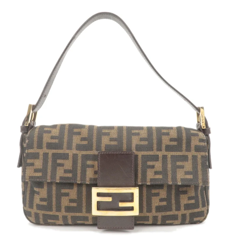 Ladies Fendi crossbody bags with a wide - width strap for enhanced comfort during long - term useFENDI Zucca Mamma Baguette Canvas Leather Bag Brown Black 26424