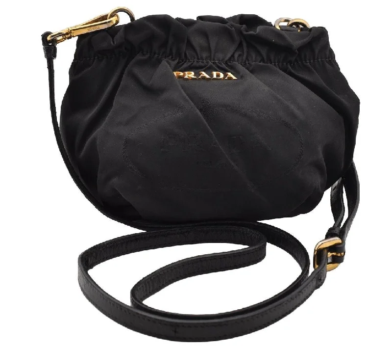 Prada tote bags with a water - resistant coating for outdoor activitiesAuthentic PRADA Nylon Tessuto Leather Shoulder Cross Body Bag Purse Black 3037I