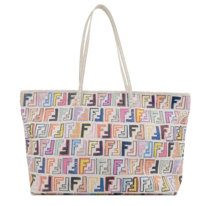 Fendi bags with a voice - activated pocket opener for a high - tech convenienceFENDI Zucca Logo Print PVC Tote Bag Multi Color White 8BH185