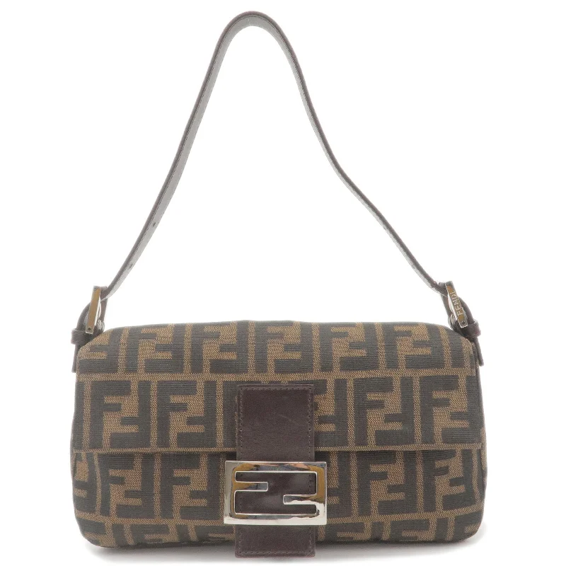 Ladies Fendi Peekaboo bags with a hand - stitched leather handle for artisanal charmFENDI Zucca Mamma Baguette Canvas Leather Shoulder Bag 26424