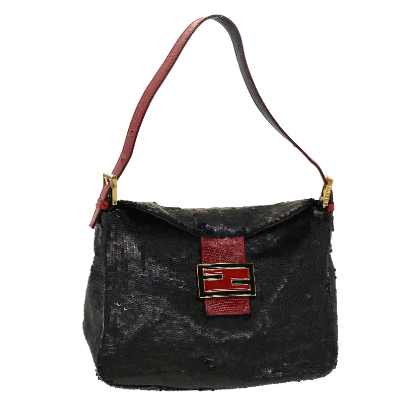 Fendi crossbody bags with a convertible strap that can be worn multiple waysFENDI Sequin Shoulder Bag Black Red  43759