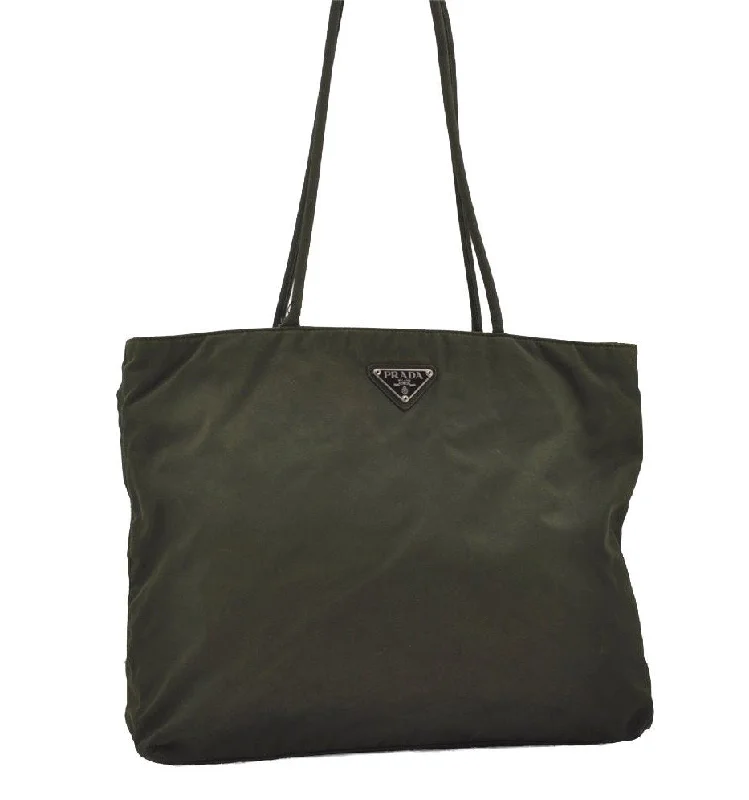 Prada Cahier bags with a leather - wrapped handle for a luxurious feelAuthentic PRADA Vintage Nylon Tessuto Shoulder Hand Bag Green 1149I