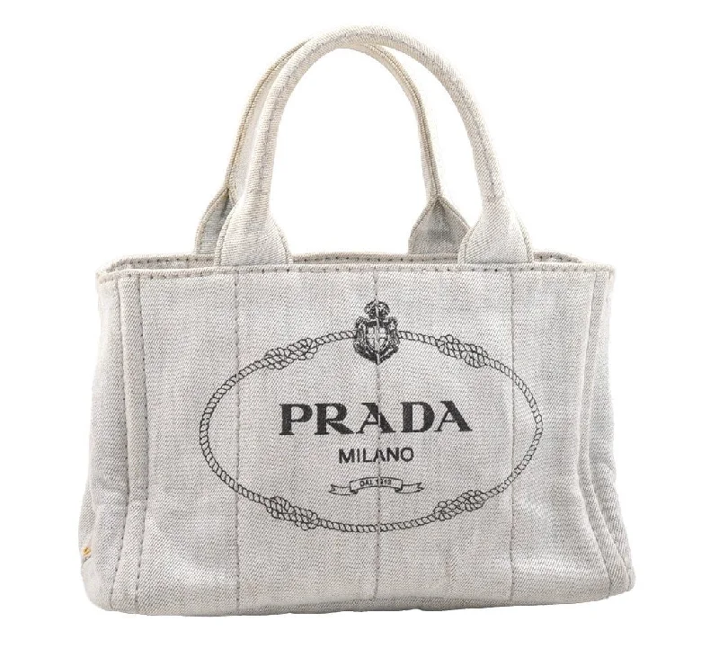 Prada Cleo bags with a crystal - embellished logo for added luxuryAuthentic PRADA Vintage Canapa SS Denim 2Way Shoulder Hand Bag Purse White 1242I