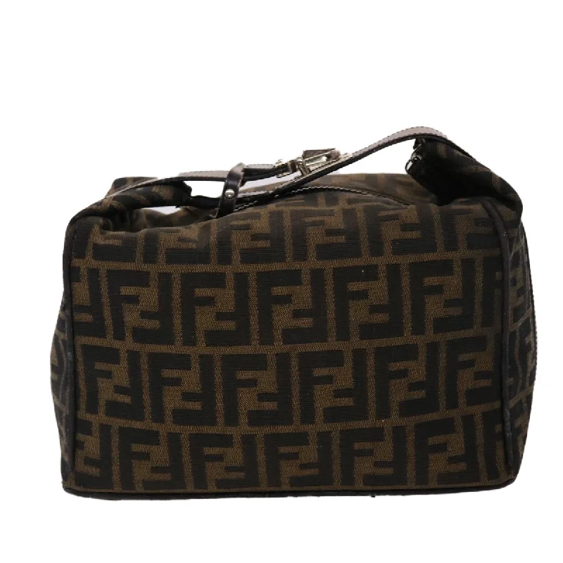 Fendi By The Way bags with a printed map pattern for a travel - inspired lookFENDI Zucca Canvas Vanity Hand Bag Nylon Brown Black Auth 48013