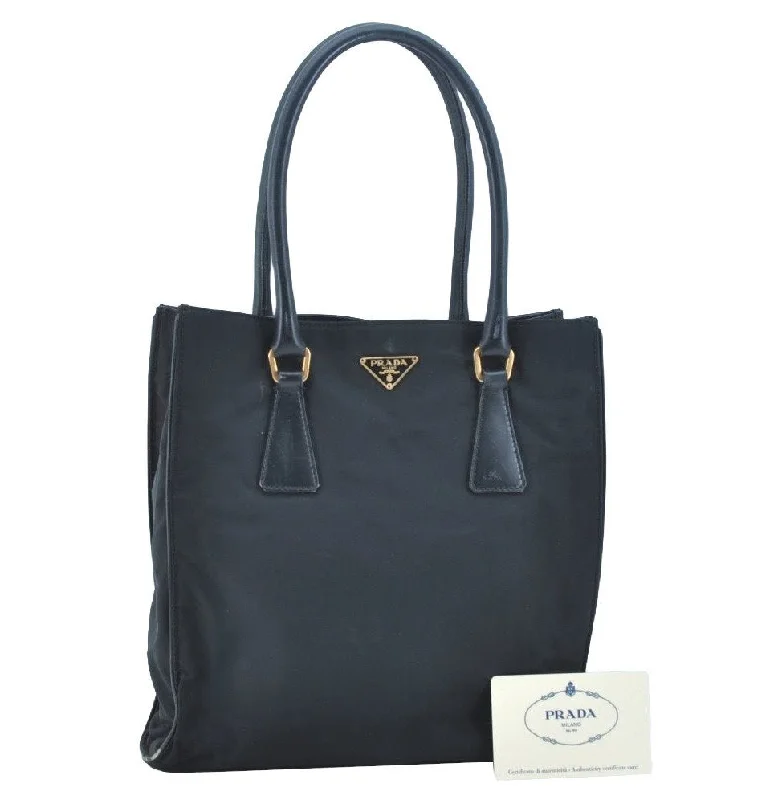 Ladies Prada Re - Edizione 2005 bags in a pastel color for a soft lookAuthentic PRADA TESSUTO VITEL Nylon Leather Tote Hand Bag BN0280 Black 6556I