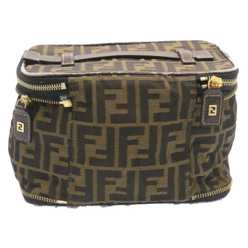 Fendi bags with a detachable makeup pouch inside for beauty - conscious usersFENDI Zucca Canvas Vanity Cosmetics Pouch Brown Black Auth am1599g