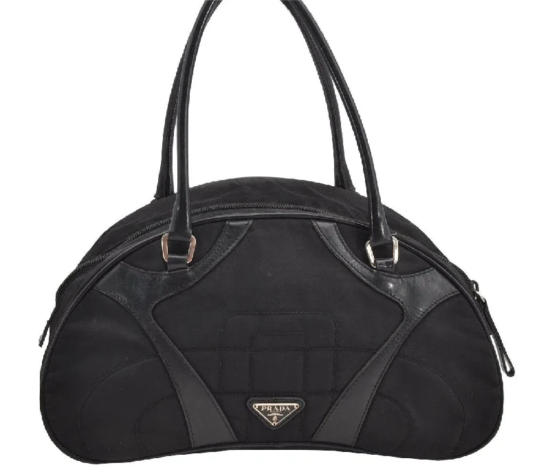 Ladies Prada Re - Edizione 2005 bags with a star - shaped charm for a playful touchAuthentic PRADA Nylon Tessuto Leather Shoulder Hand Bag Purse Black 5315I