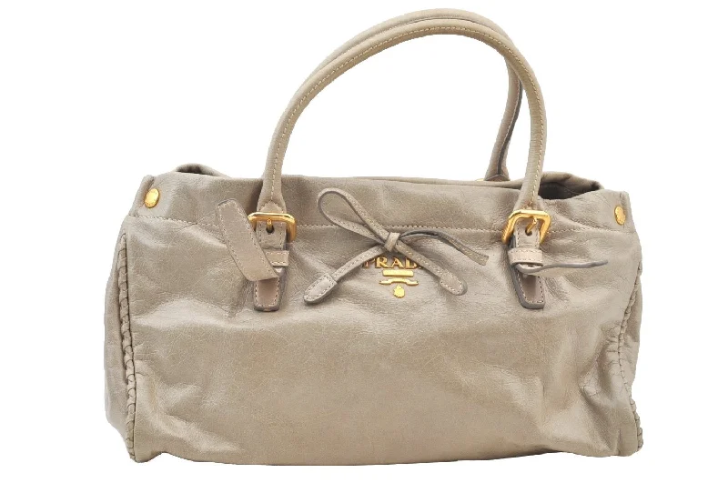 Ladies Prada shoulder bags with a wide - width strap for enhanced comfortAuthentic PRADA Vintage Leather 2Way Shoulder Hand Bag Light Gray Junk 4600I