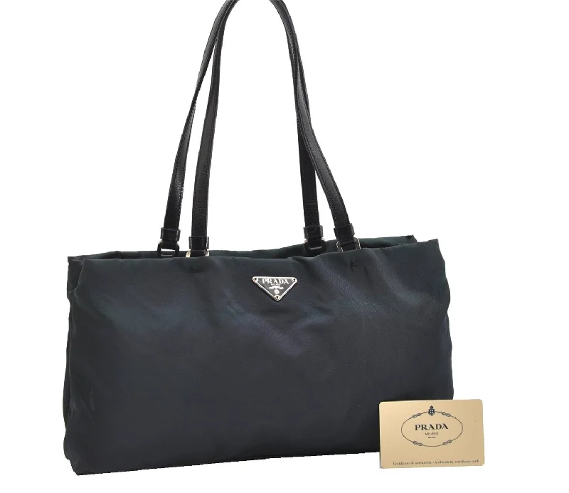 Prada Cleo bags with a crystal - embellished logo for added luxuryAuthentic PRADA Nylon Tessuto Leather Shoulder Hand Bag B11215 Navy Blue 1831G