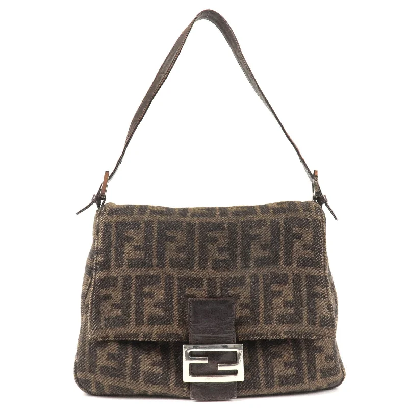 Fendi bags with a front - flap pocket and a turnlock for a classic and elegant aestheticFENDI Zucca Mamma Baguette Knit Shoulder Bag Brown 26325