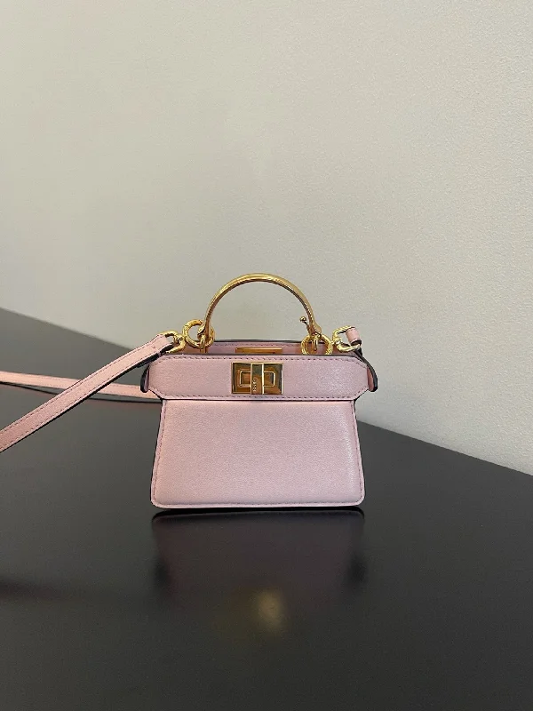 Fendi tote bags with a hand - painted FF pattern for an artisanal and one - of - a - kind touchFendi Peekaboo ISeeU Petite Light Pink Micro Bag For Woman 11cm/4.5in