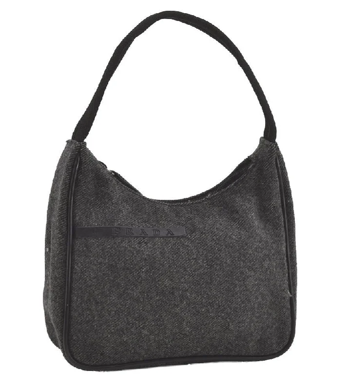 Prada bags with a detachable mirror inside for quick touch - upsAuthentic PRADA Sports Vintage Wool Leather Hand Bag Purse Gray 5349I