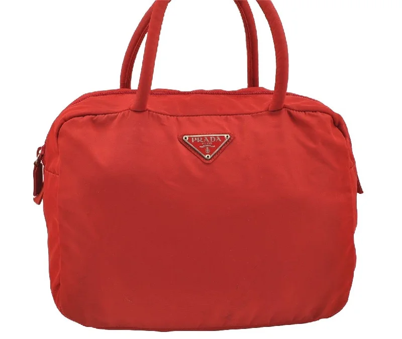 Ladies Prada shoulder bags with a single - handle design for simplicityAuthentic PRADA Vintage Nylon Tessuto Hand Bag Purse Red 4120I