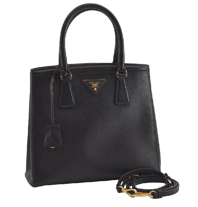 Prada Galleria bags with a structured silhouette for a professional lookAuthentic PRADA Saffiano Leather 2Way Shoulder Hand Bag Purse Black 1571I