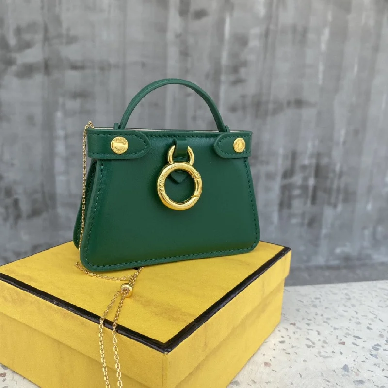 Ladies Fendi Peekaboo bags with a front - pocket organizer for quick access to essentialsFendi Nano Peekaboo Charm Crossbody Green Bag For Woman 12cm/4.5in