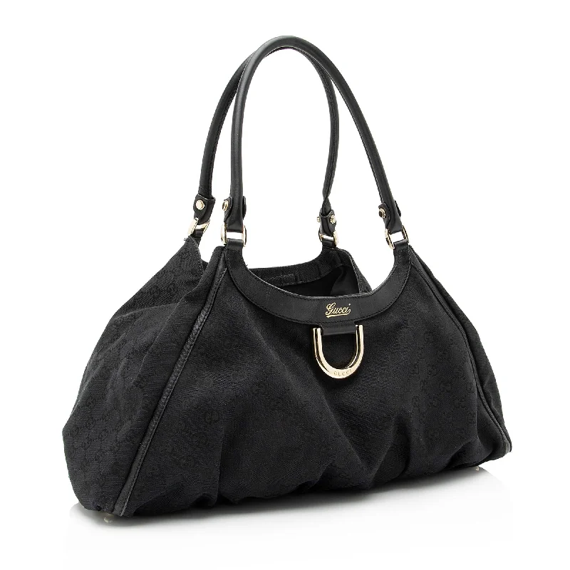 Ladies Gucci shoulder bags with a wide - width strapGucci GG Canvas D Ring Large Hobo (SHF-23806)