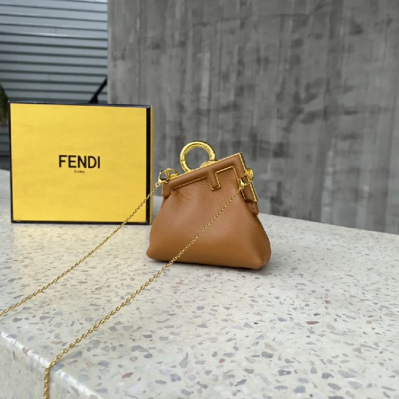 Fendi By The Way bags with a laser - cut leather detail for a modern and intricate lookFendi Nano Fendirst Charm Brown Bag For Woman 10cm/4in