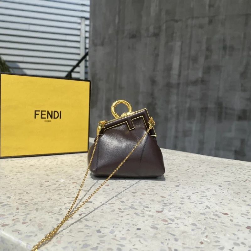 Fendi bags with a detachable makeup pouch inside for beauty - conscious usersFendi Nano Fendirst Charm Dark Grey Bag For Woman 10cm/4in